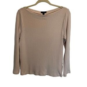 J. Crew Sweater Ribbed Bateau Neckline Beige Stretchy Women's Size Large